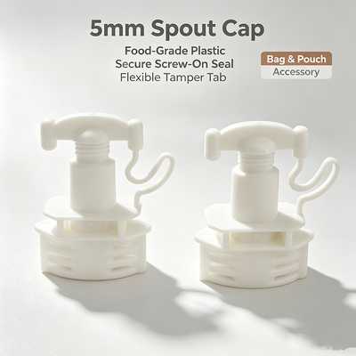Food Grade Plastic Twist Spout Cap with Tether Loop, Stand Up Pouch Spout for Liquid, Cosmetic & Beverage Packaging