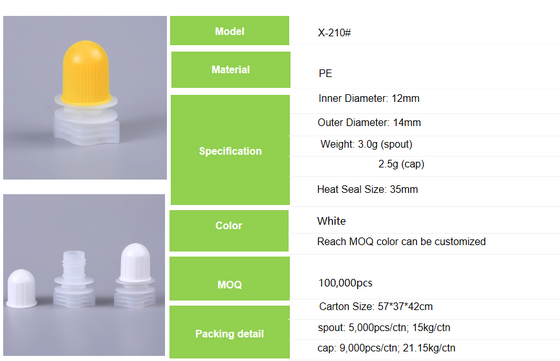 12mm PE Plastic Spout Nozzle, HDPE Doypack Spout Lid, Jelly Suction Nozzle For Stand Up Pouches
