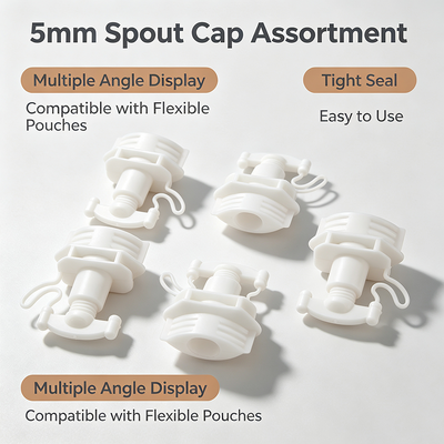 Food Grade Plastic Twist Spout Cap with Tether Loop, Stand Up Pouch Spout for Liquid, Cosmetic & Beverage Packaging